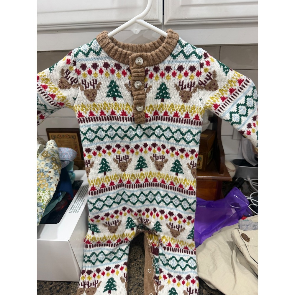 Old Navy‎ Baby Fair Isle Reindeer Christmas Knit Romper 12-18 Months